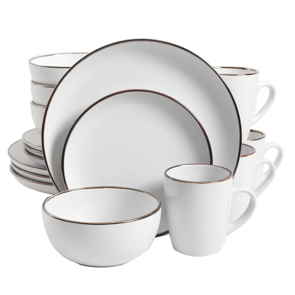 Gibson White Dinnerware Set with Dark Brown Accents